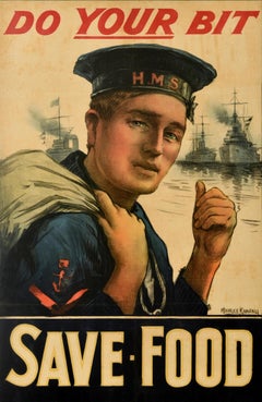 Original Antique British War Propaganda Poster Do Your Bit Save Food WWI Randall