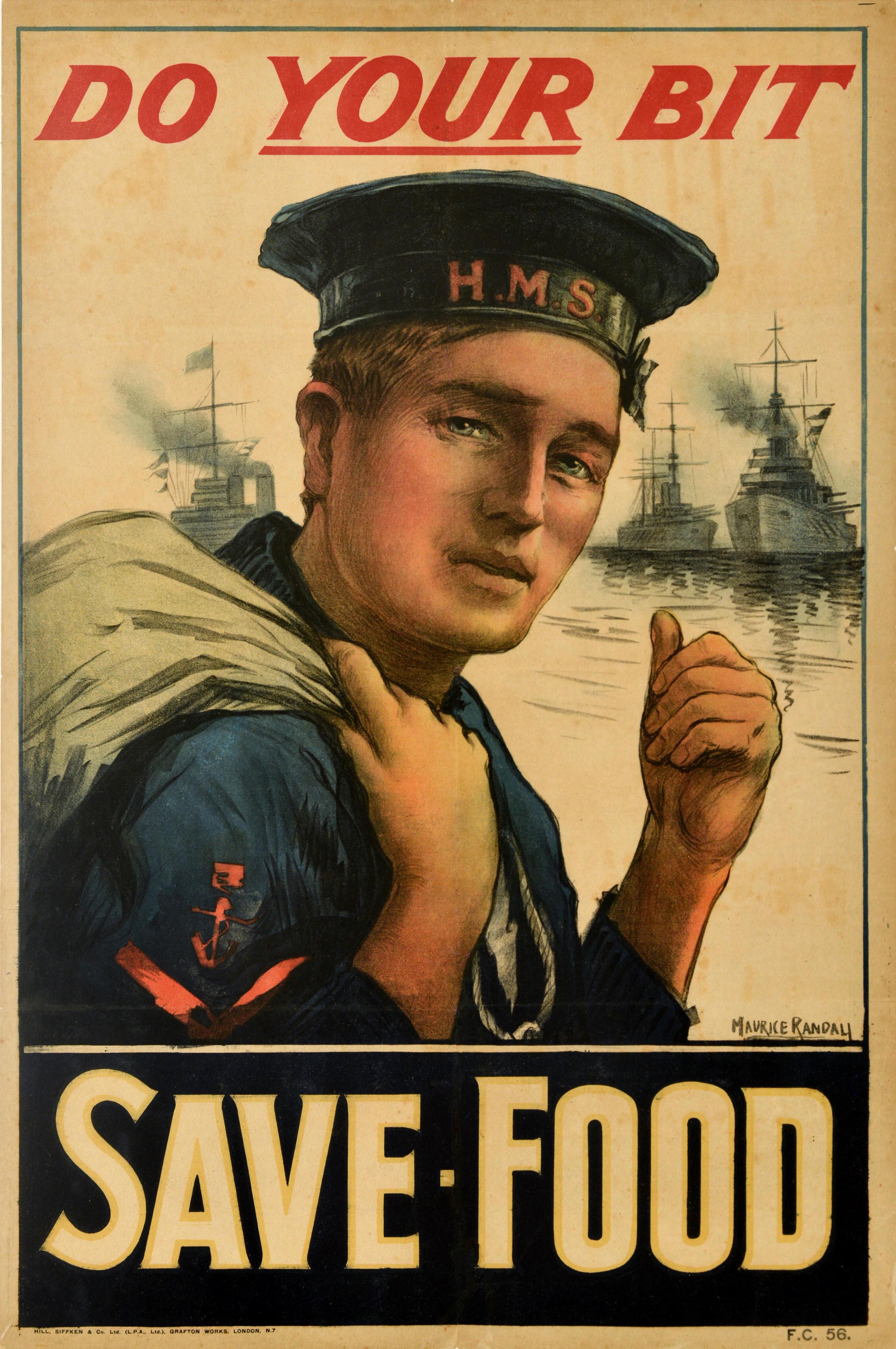 Original Antique British War Propaganda Poster Do Your Bit Save Food WWI Randall