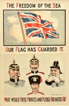 Original Antique British War Propaganda Poster The Freedom Of The Sea WWI