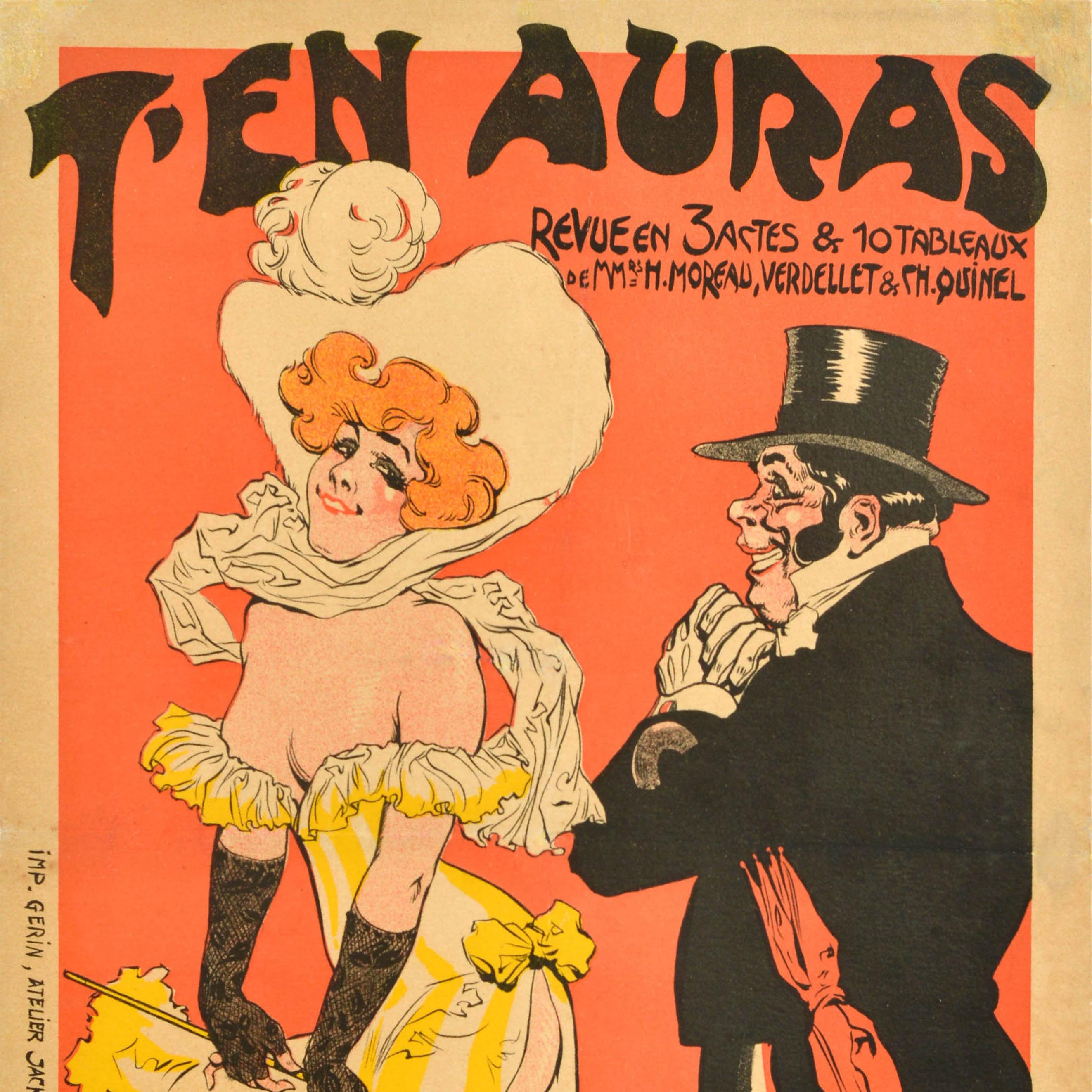 Cartel Antiguo Original Teatro Cabaret T'en Auras Parisiana Revue Jack Abeille Art Nouveau en venta