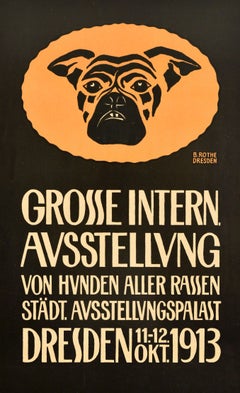 Original Antique Canine Advertising Poster Dog Exhibition Dresden Bulldog