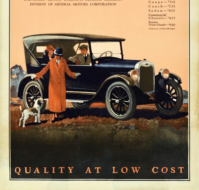 Poster originale d'epoca Signora conducente auto classica Art Nouveau Automobile