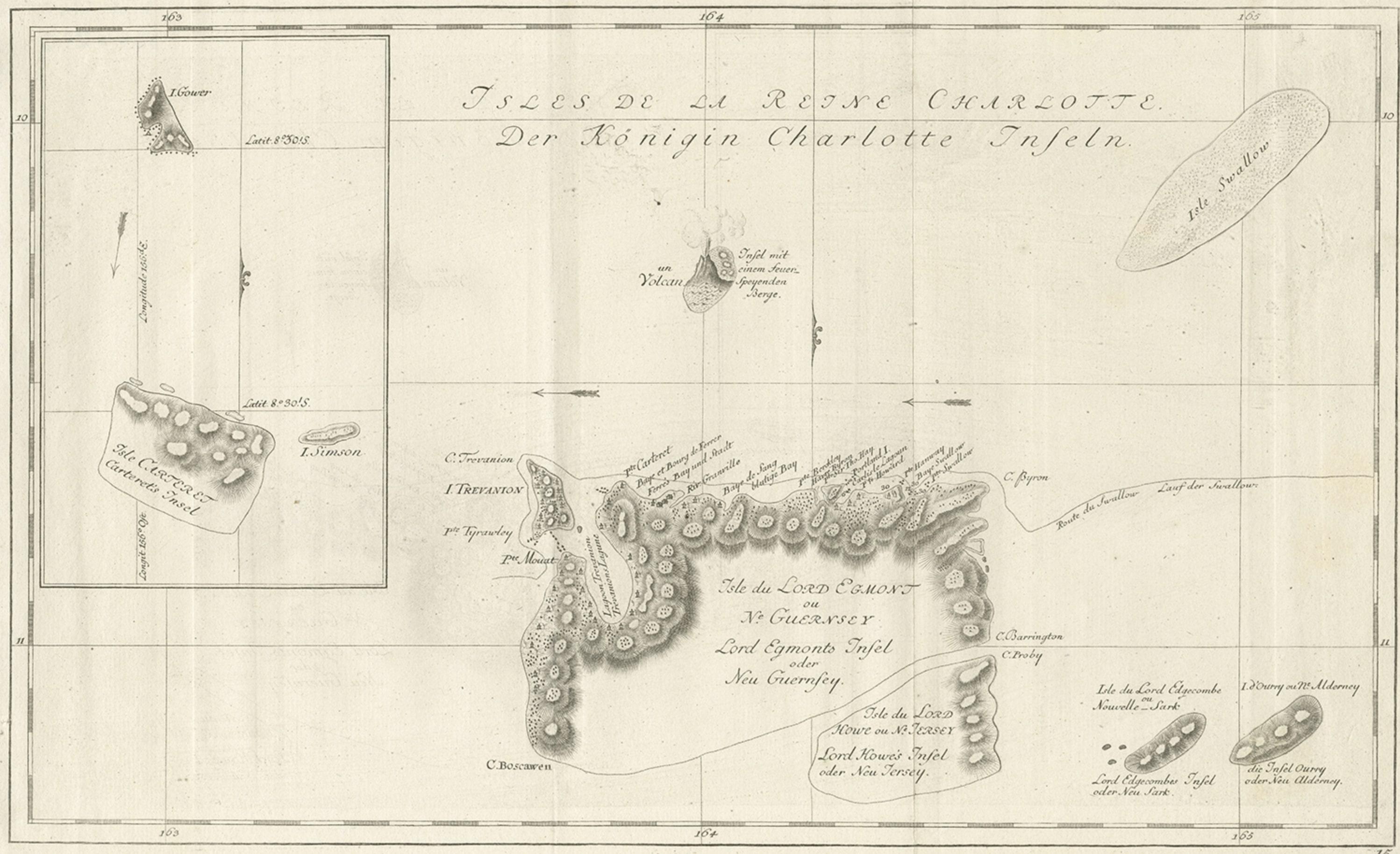 Carte ancienne originale des îles de Santa Cruz, 1774 Bon état - En vente à Langweer, NL