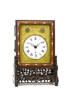 Original Antique Chinese 8 Day Fusee Mother Pear Inlaid Rosewood Bracket Clock