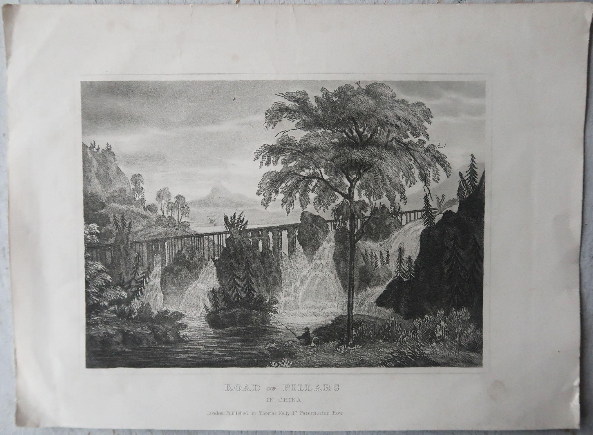 Chinoiserie Original Antique Print - The Road of Pillars, China, C.1820 For Sale