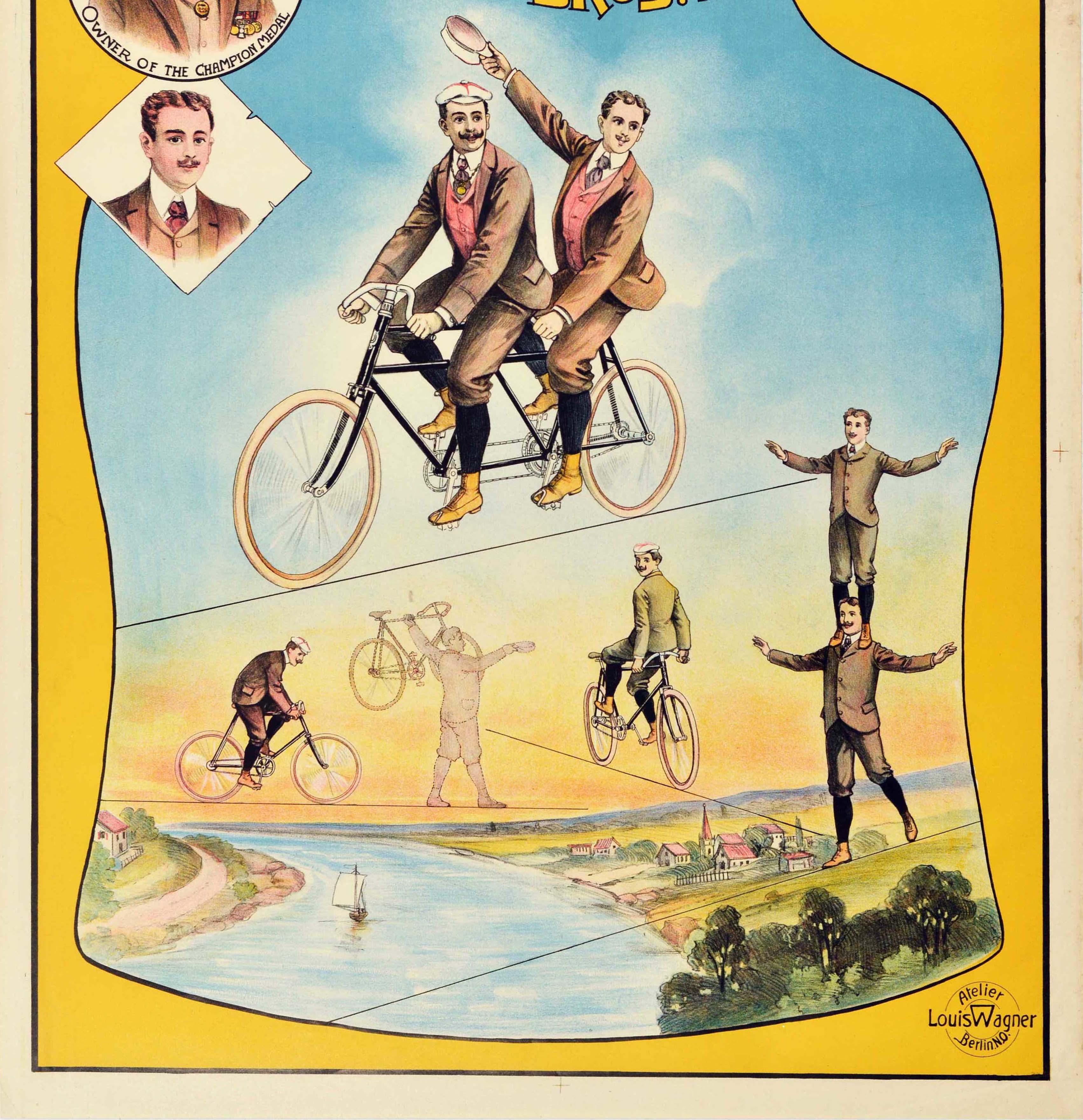 German Original Antique Circus Advertising Poster Cycling The Air Bros Wichmann Design For Sale