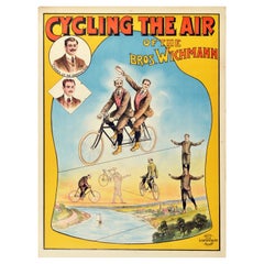 Original Antikes Werbeplakat, Zirkus, Radfahren, The Air Bros Wichmann Design