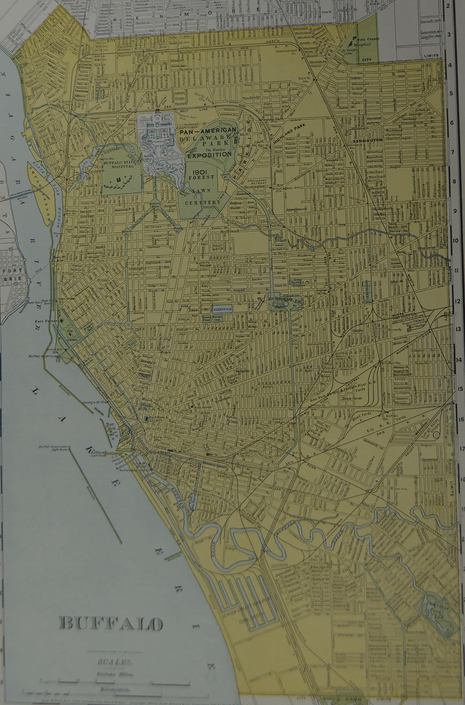 Américain Plan de ville ancien original de Buffalo, New York, États-Unis, datant d'environ 1900 en vente