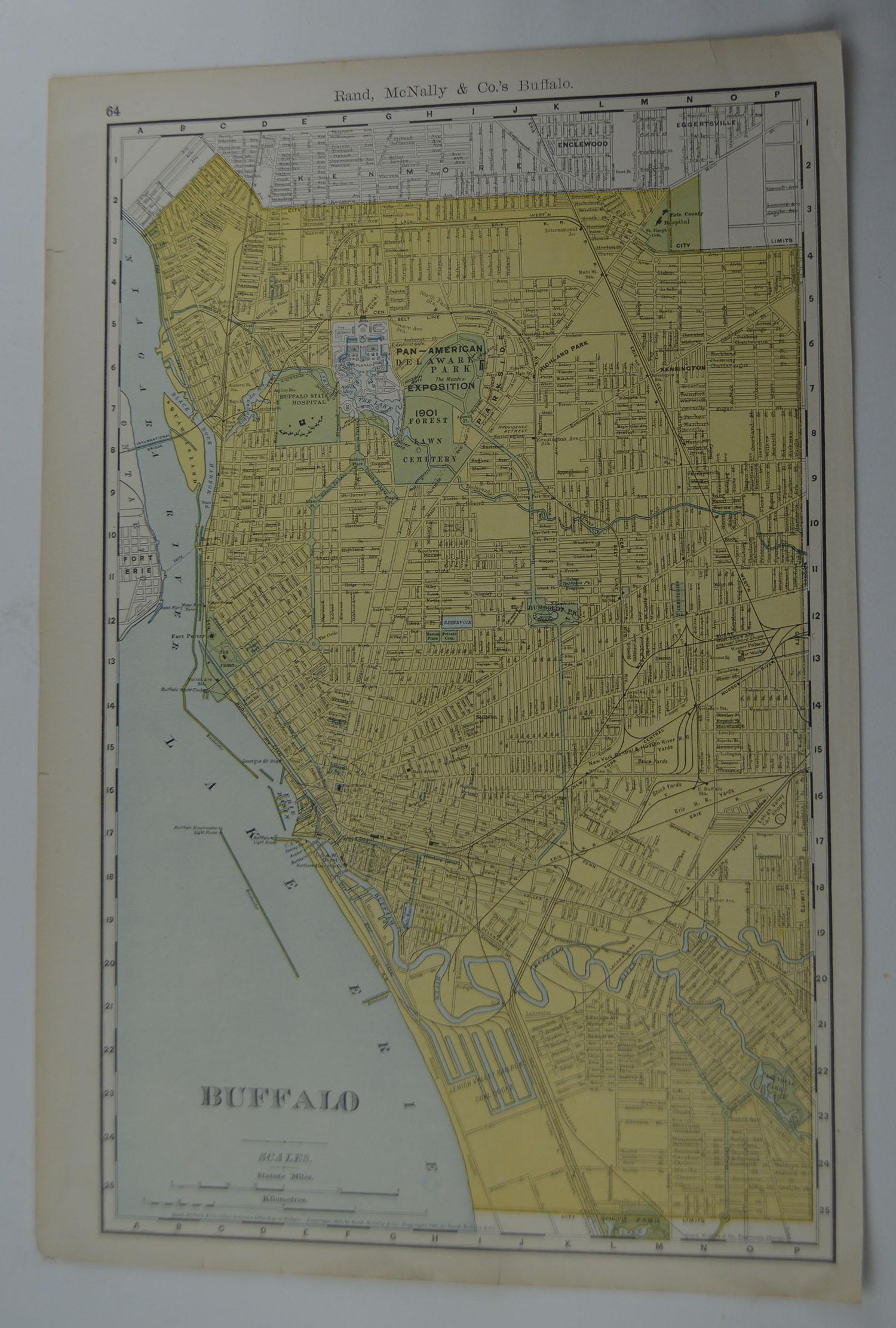 Other Original Antique City Plan of Buffalo, New York, USA, circa 1900