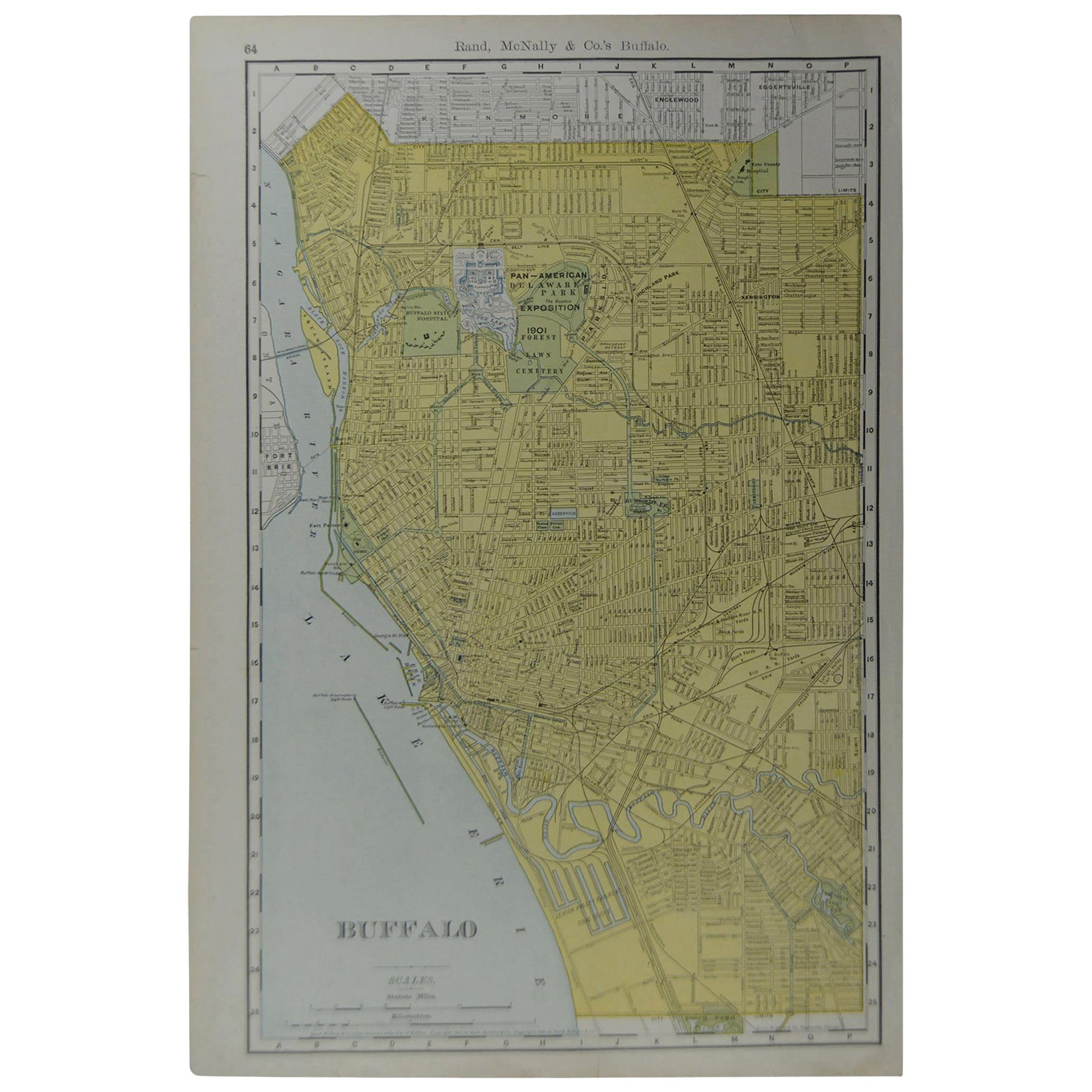 Original Antique City Plan of Buffalo, New York, USA, circa 1900