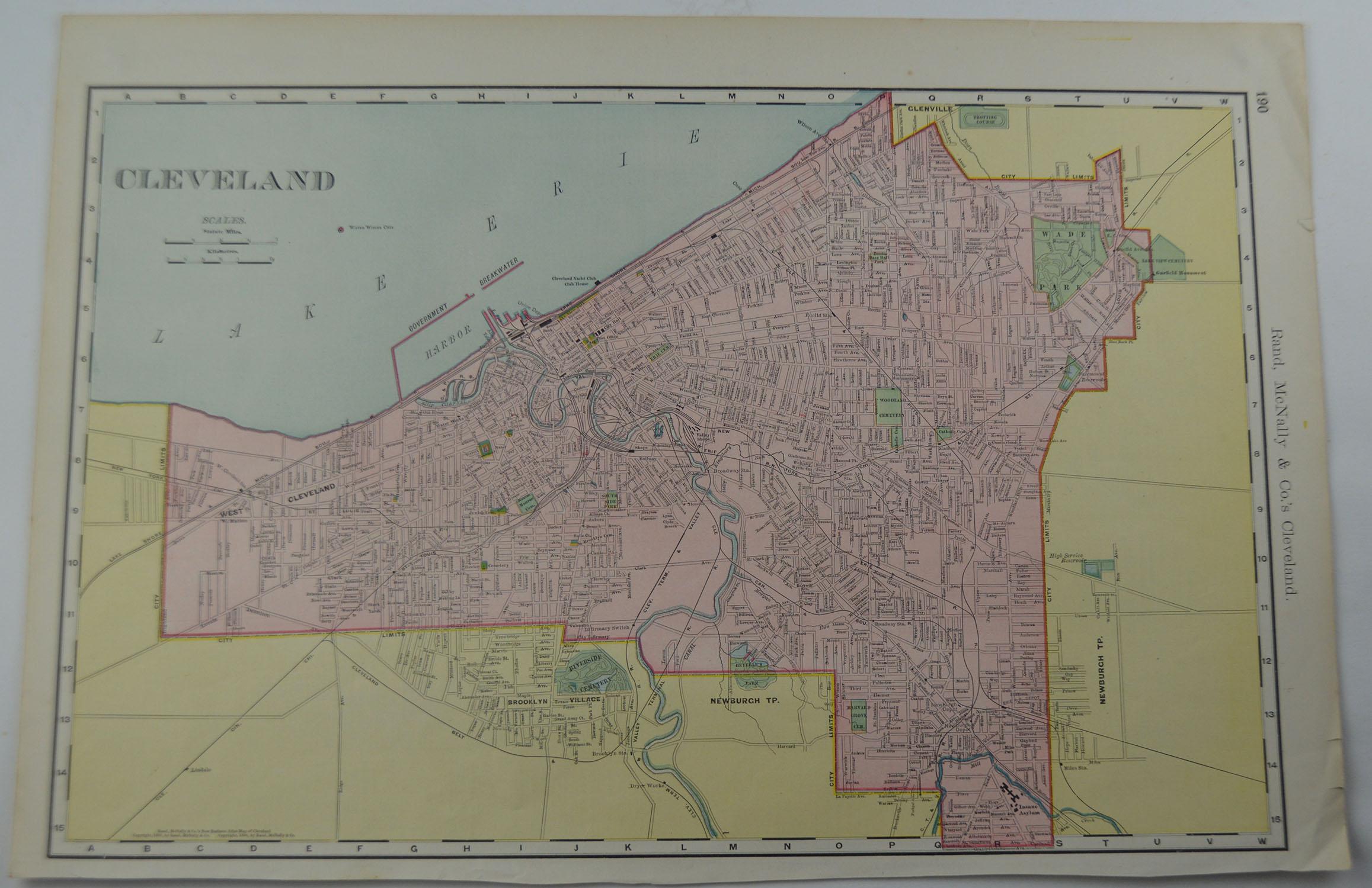 Other Original Antique City Plan of Cleveland, Ohio USA, circa 1900
