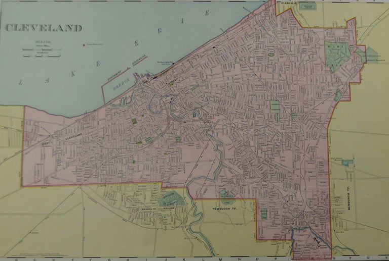Download Original Antique City Plan of Cleveland, Ohio, USA, circa ...
