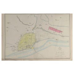 Original Antique City Plan of Delhi, India, 1861
