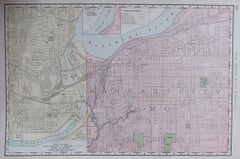 Original Antique City Plan of Kansas City, USA. 1894