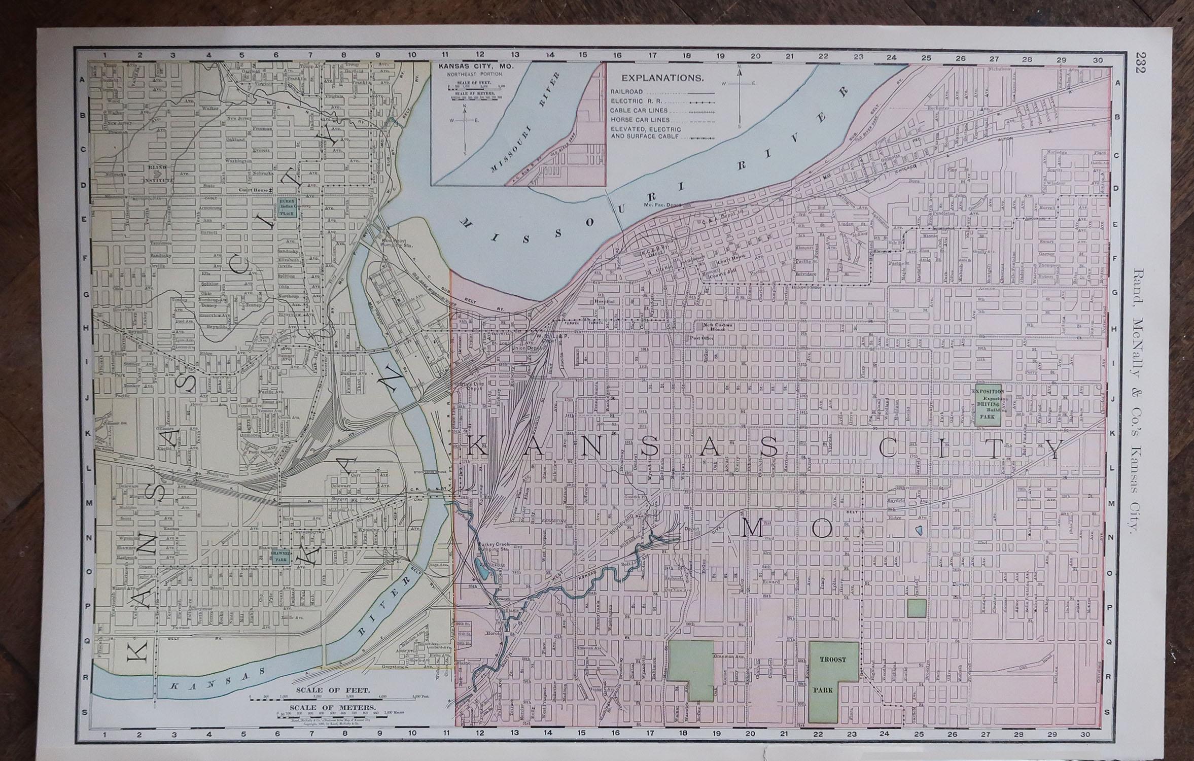 Original antikes Stadtplan von Kansas City, USA. 1894 (amerikanisch) im Angebot