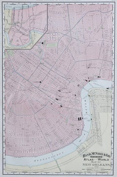 Original Antique City Plan of New Orleans, USA, 1894