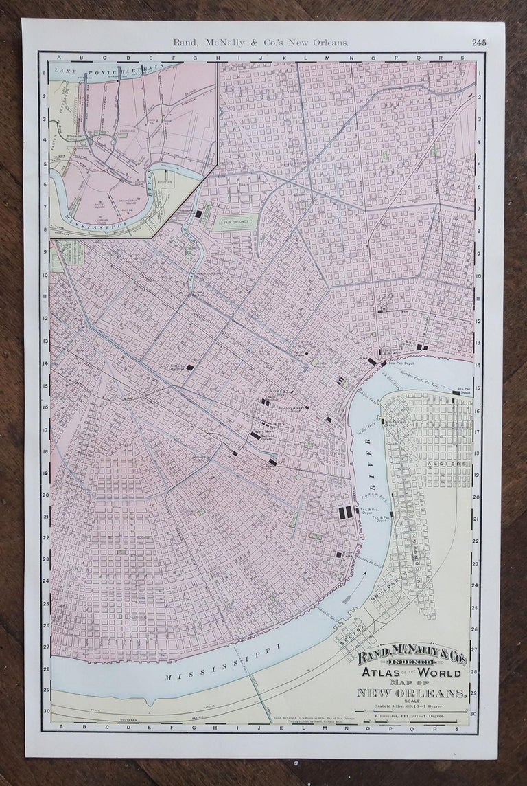 American Original Antique City Plan of New Orleans, USA, 1894 For Sale