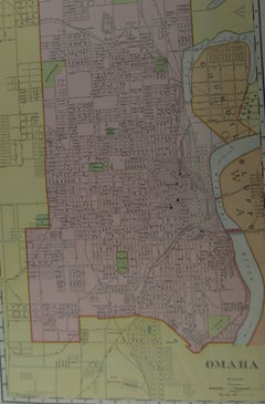Original Antique City Plan of Omaha, Nebraska, USA, circa 1900