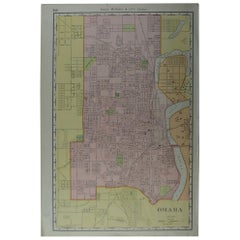 Original Antique City Plan of Omaha, Nebraska, USA, circa 1900