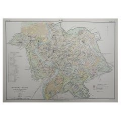 Original Antique City Plan of Rome, Italy, 1889 Original Antique City Plan of Rome, Italy, 1889