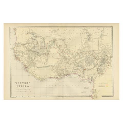 Original Antique Coloured Map of Western Africa, Published in 1882