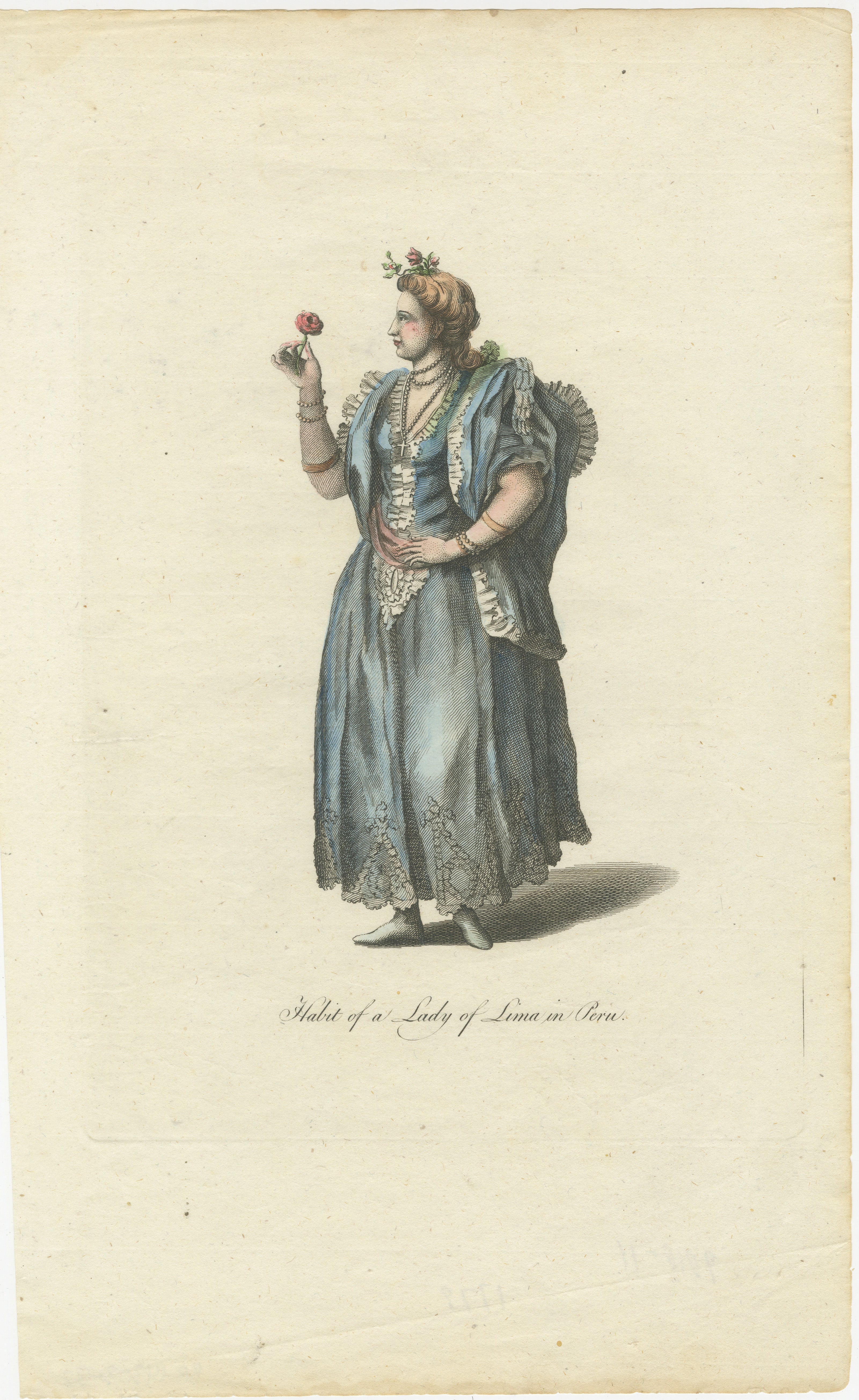 Original Antique Costume Print "Habit of a Lady of Lima in Peru", 1779