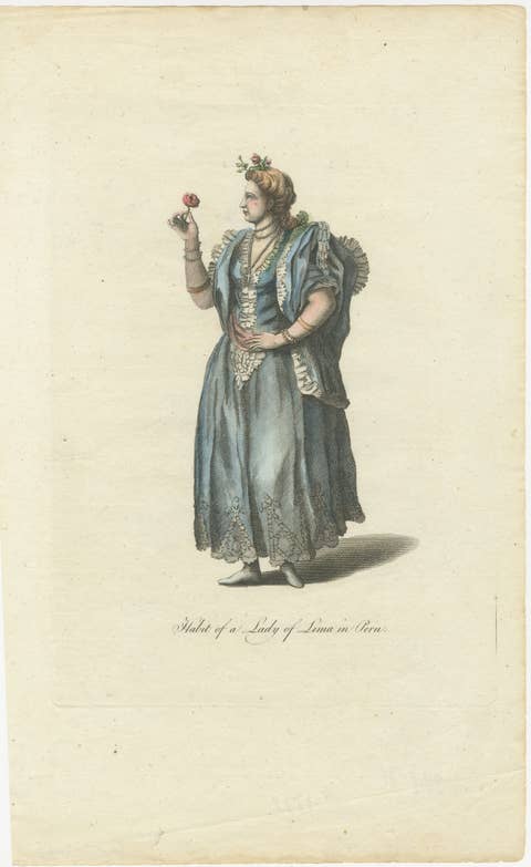 Original Antique Costume Print "Habit of a Lady of Lima in Peru", 1779