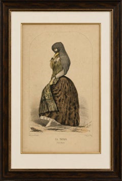 Stampa originale d’epoca di un costume, “La Tapada” di Lima, Perù, di A.A. Bonnaffé, 1855