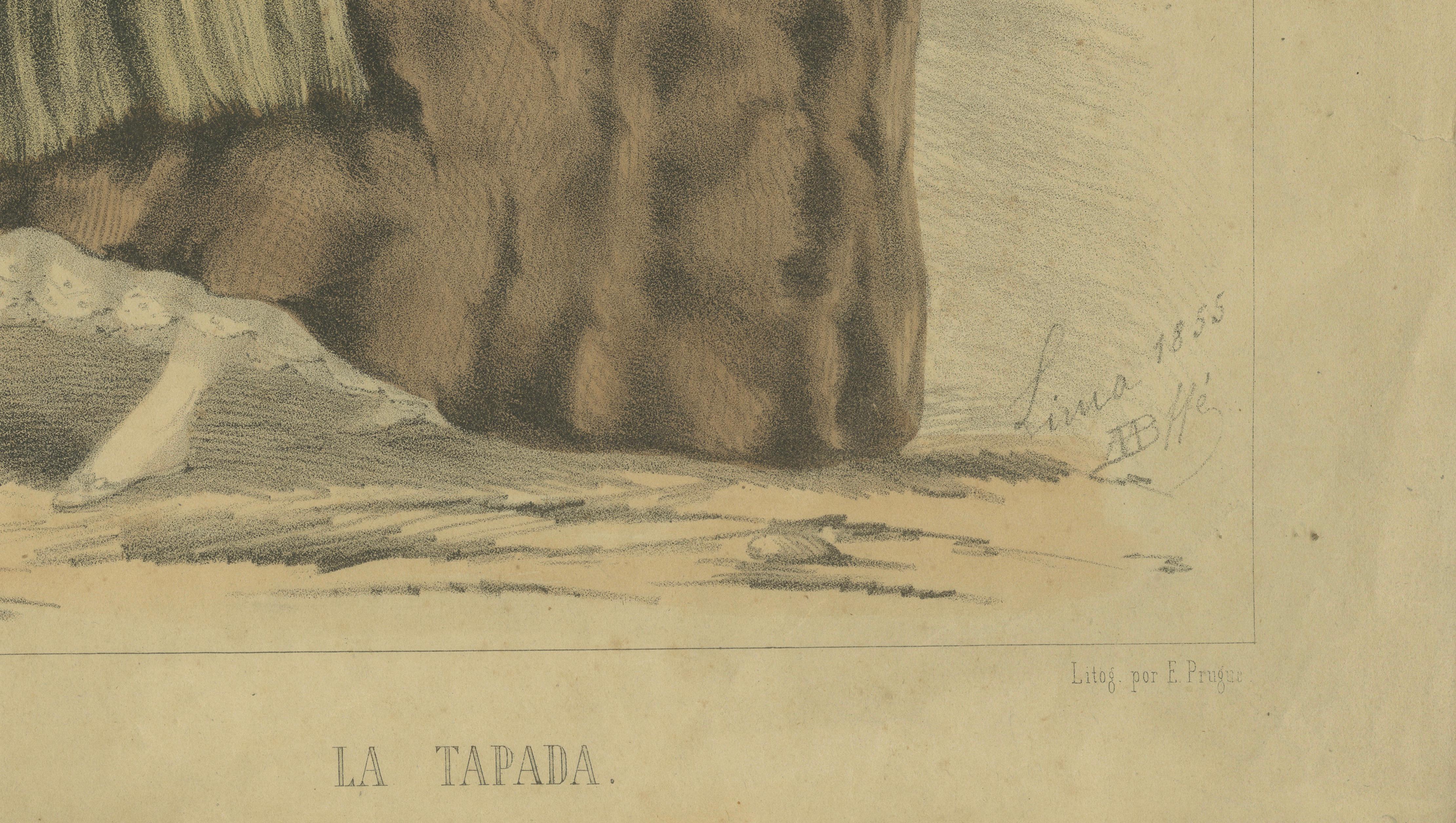 Original Antique Costume Print "La Tapada" of Lima, Peru by A.A. Bonnaffé, 1855