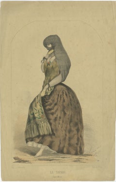 Original Antique Costume Print "La Tapada" of Lima, Peru by A.A. Bonnaffé, 1855