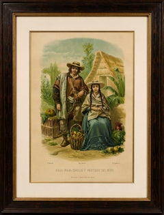Original Antique Costume Print of Peruvian Mestizos, "Raza Roja", c.1880