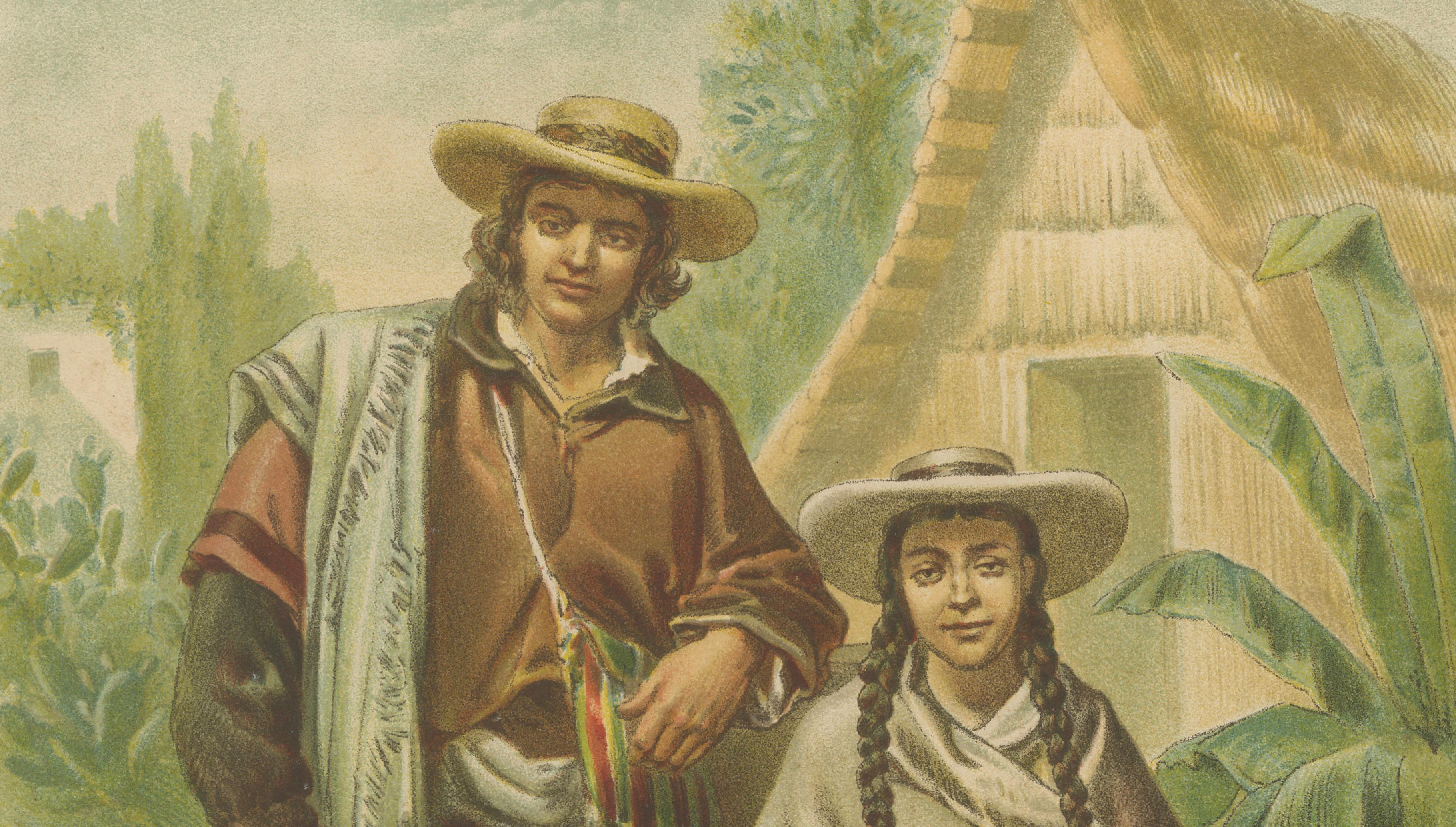 Original Antique Costume Print of Peruvian Mestizos, "Raza Roja", c.1880