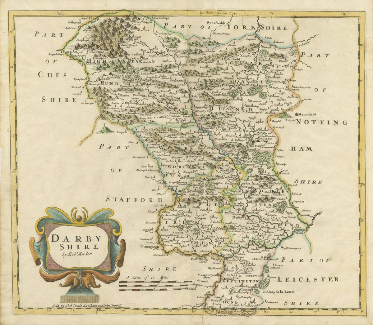 Original Antique County Map of Derbyshire, England