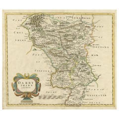 Mapa original antiguo del condado de Derbyshire, Inglaterra