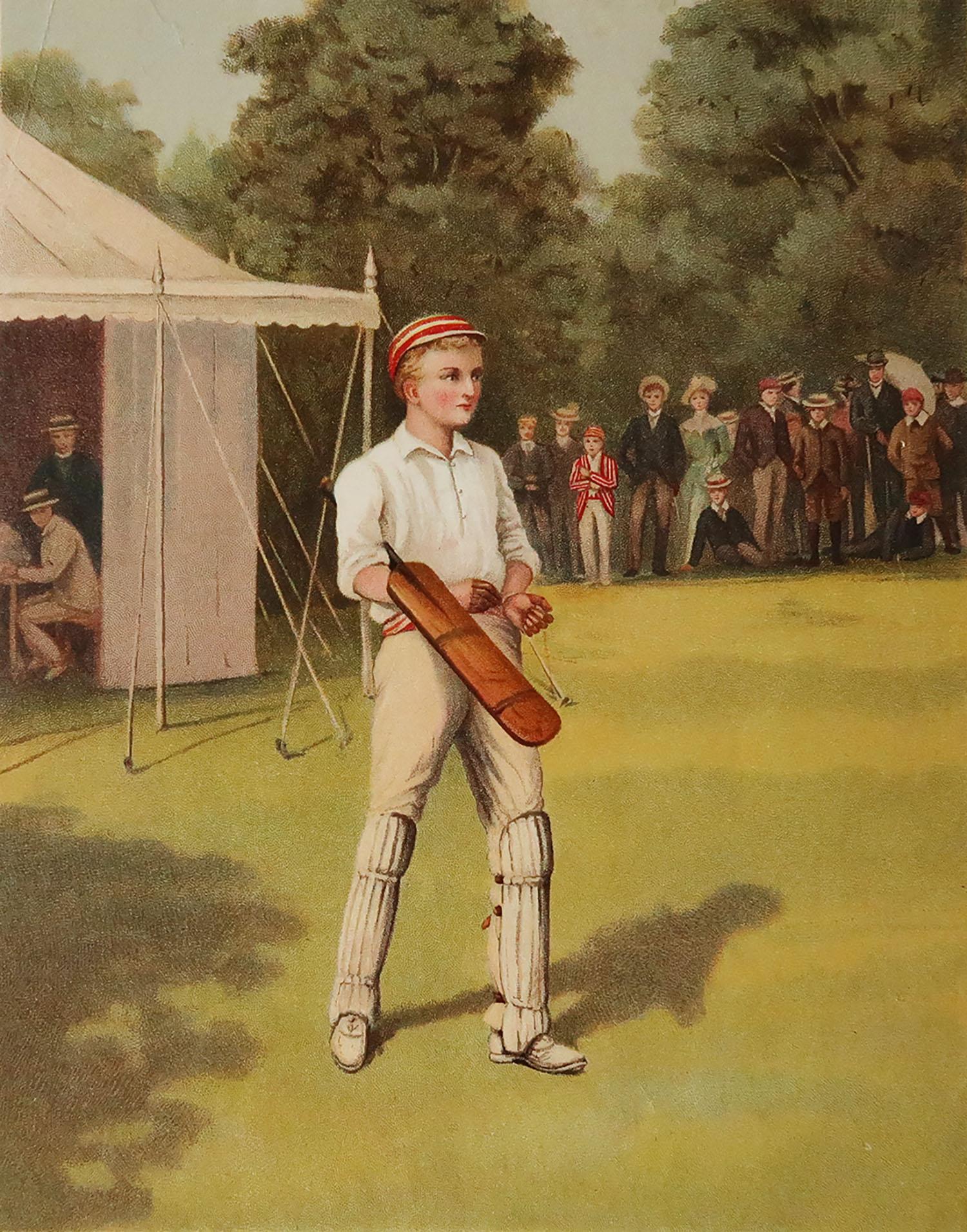 Great image of a young cricketer

Chromo-lithograph

Original colour

Published C.1900

Unframed.