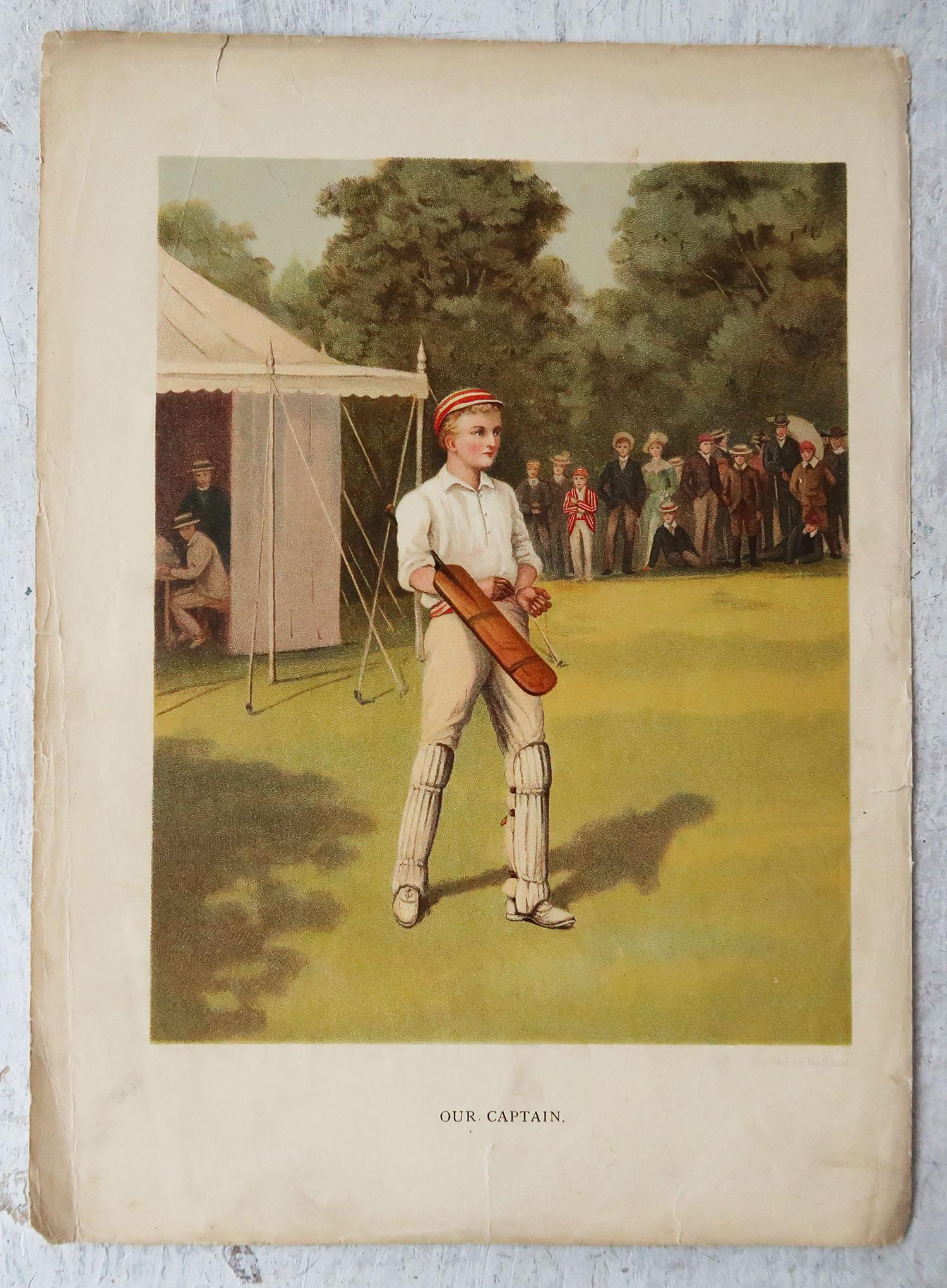 Edwardian Original Antique Cricket Print, Circa 1900 For Sale