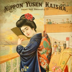 Original Antique Cruise Travel Poster Nippon Yusen Kaisha Japan Mail Steamship