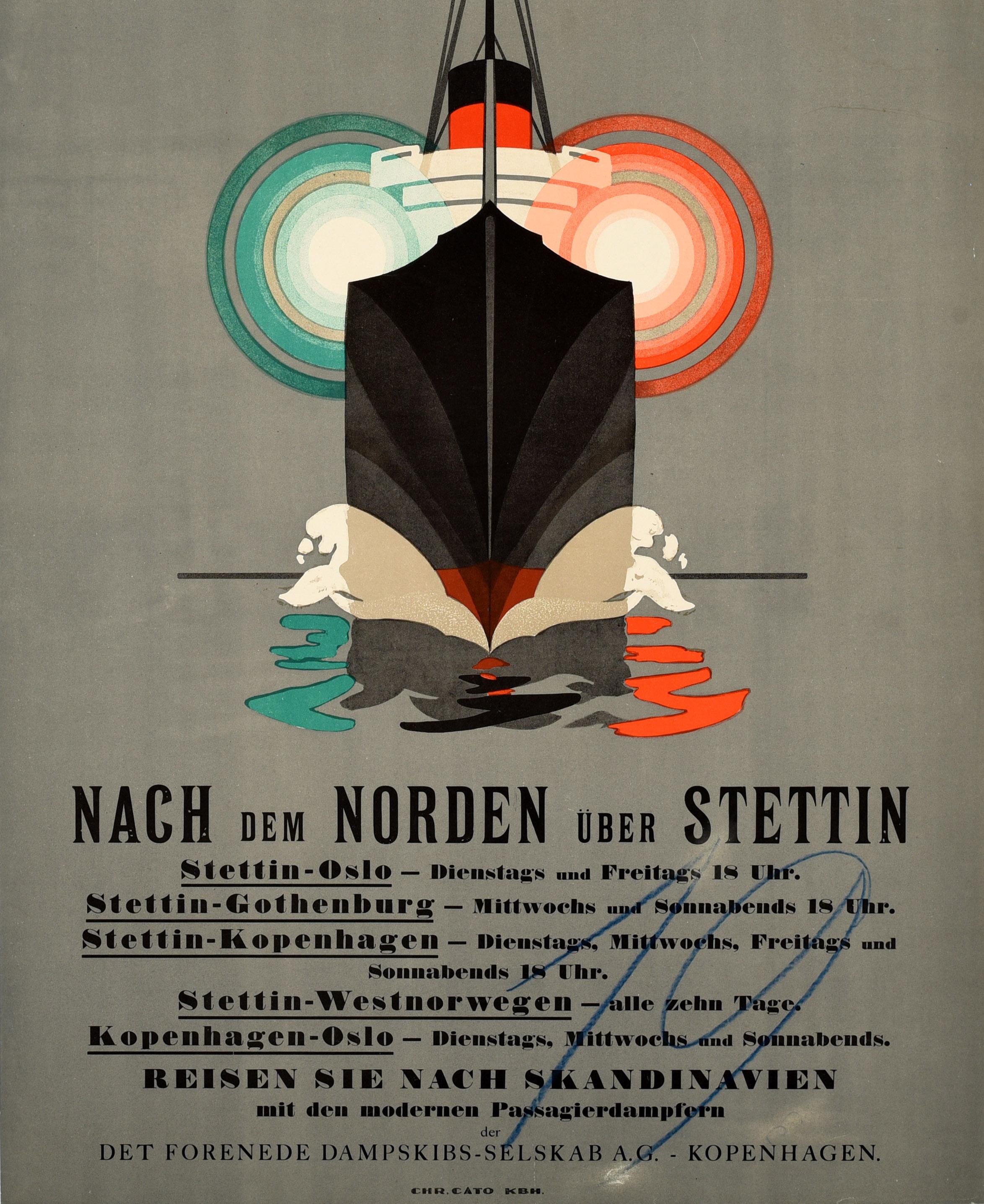 Art Deco Original Antique Cruise Travel Poster North Via Szczecin Stettin Scandinavia Art For Sale