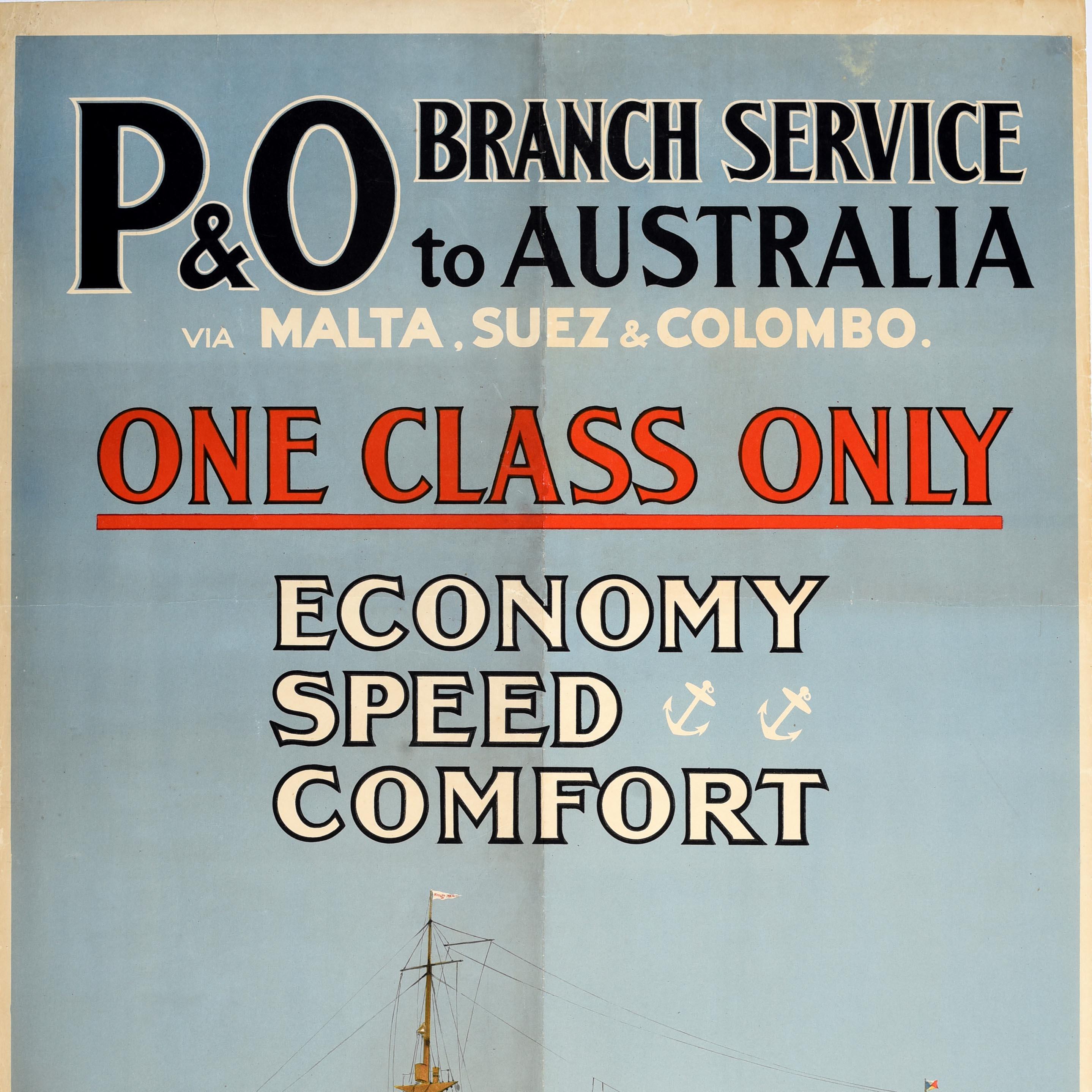 British Original Antique Cruise Travel Poster P&O Australia Economy Speed Comfort For Sale