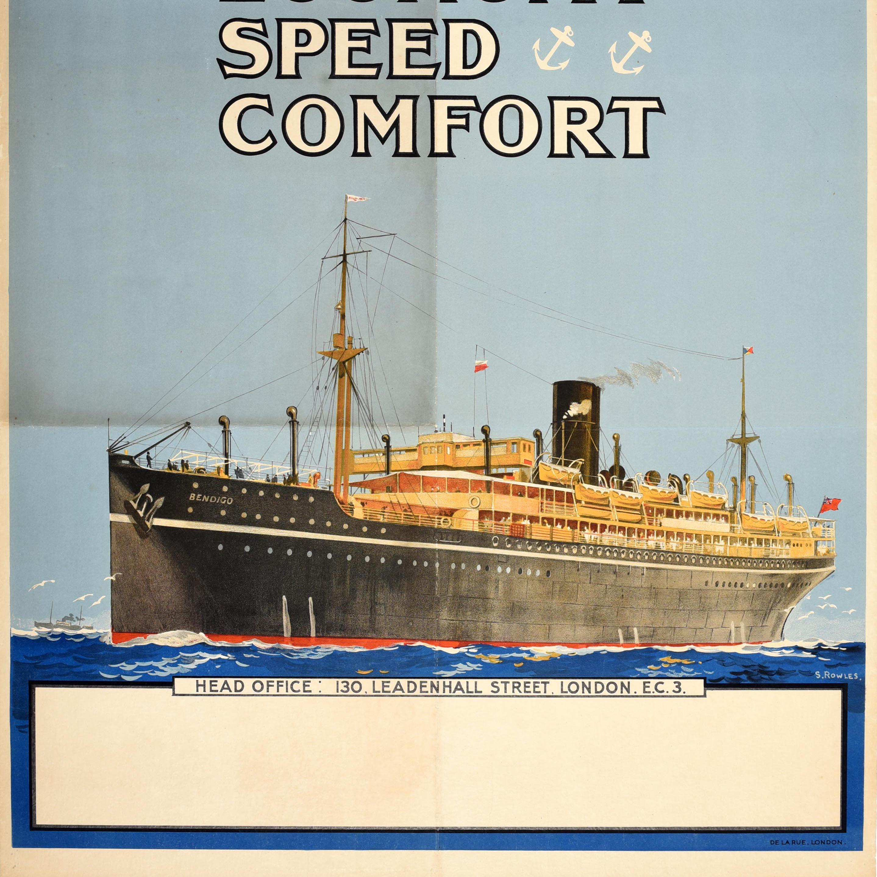Original Antique Cruise Travel Poster P&O Australia Economy Speed Comfort In Good Condition For Sale In London, GB