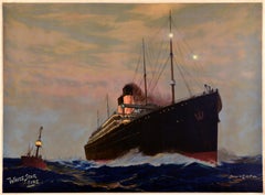 Original Antique Cruise Travel Poster White Star Line RMS Baltic Steamship Liner