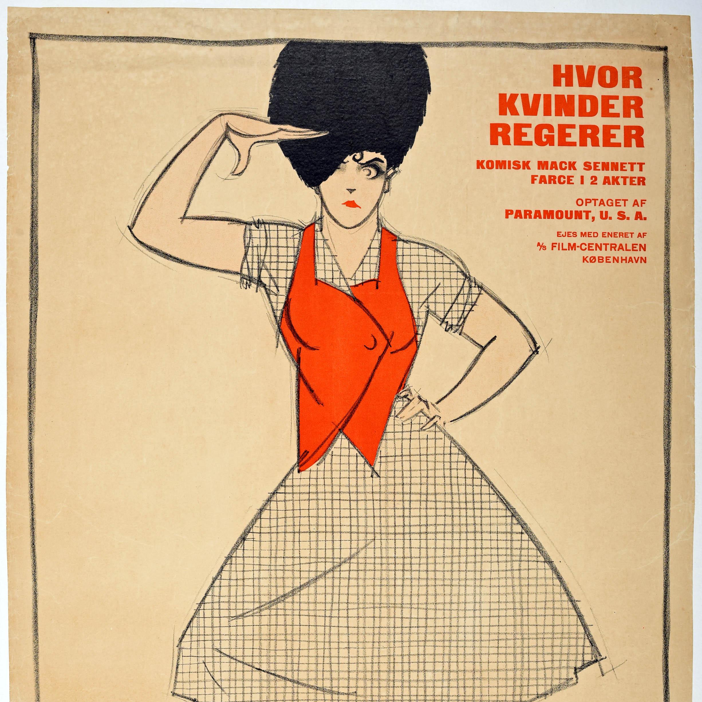 Original Antique Danish Movie Poster Where Women Rule Sven Brasch Design Art In Good Condition For Sale In London, GB