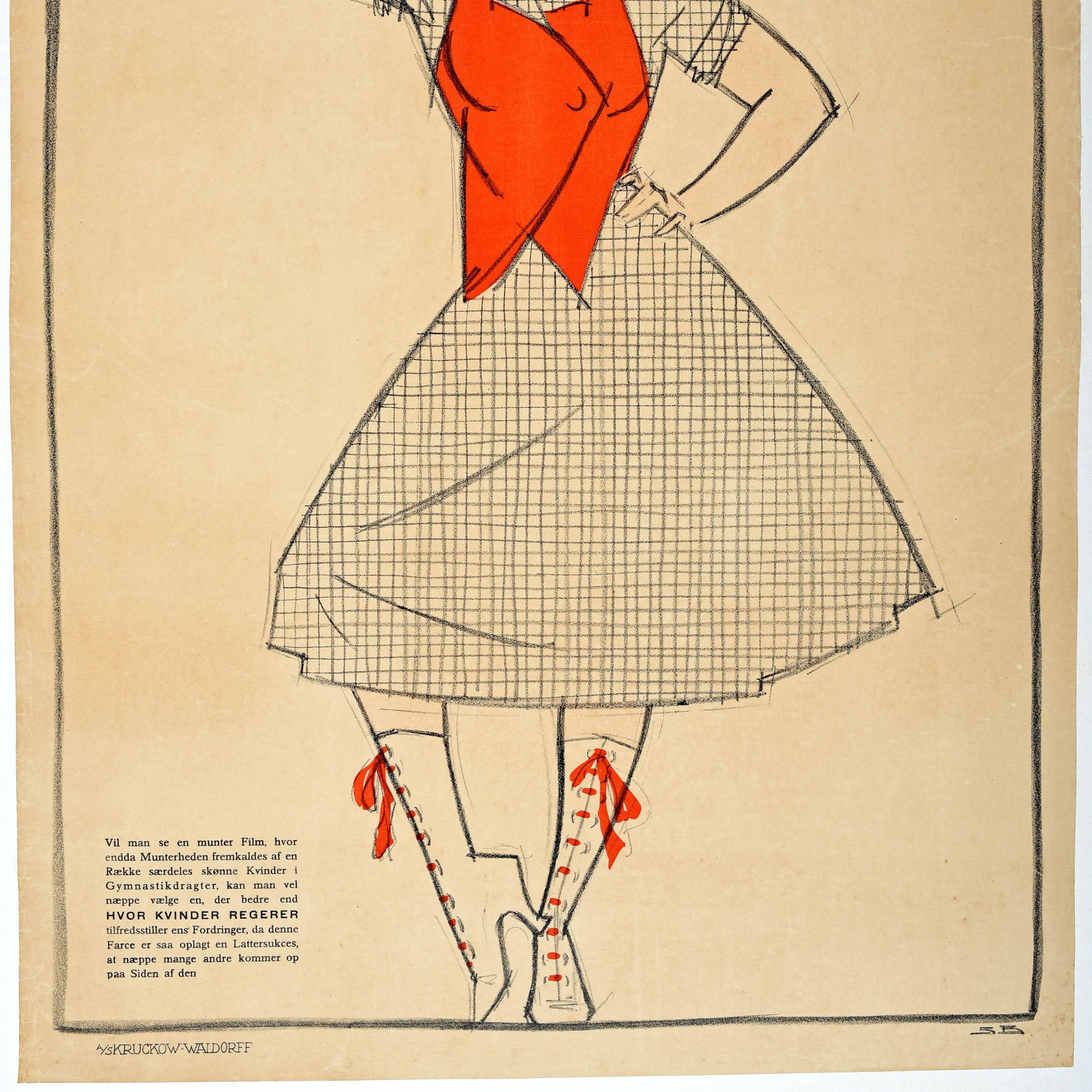 Early 20th Century Original Antique Danish Movie Poster Where Women Rule Sven Brasch Design Art For Sale