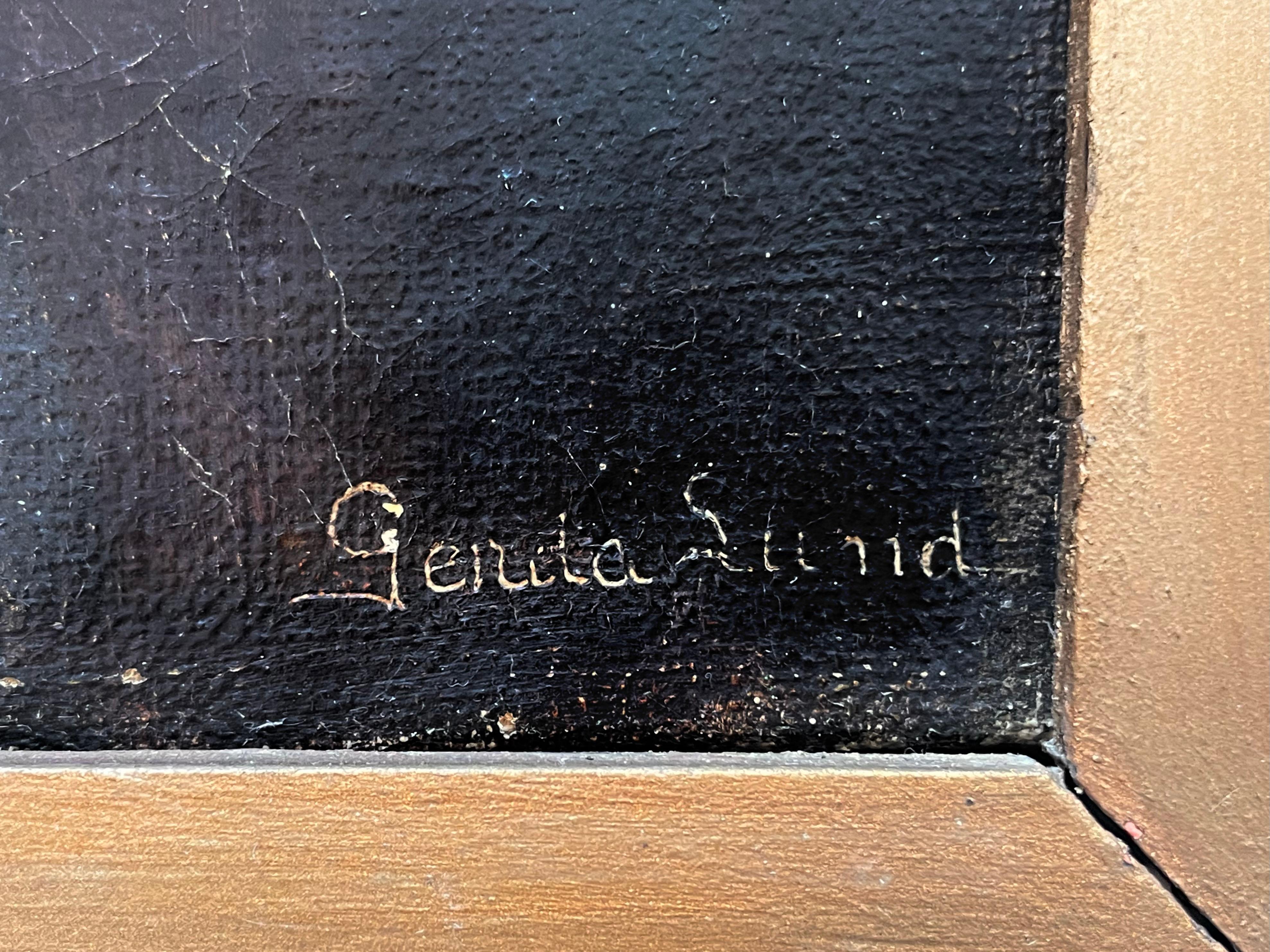 Originales antikes dänisches Ölgemälde von Gerda Lund, Interieur bei Nacht, antik im Angebot 4