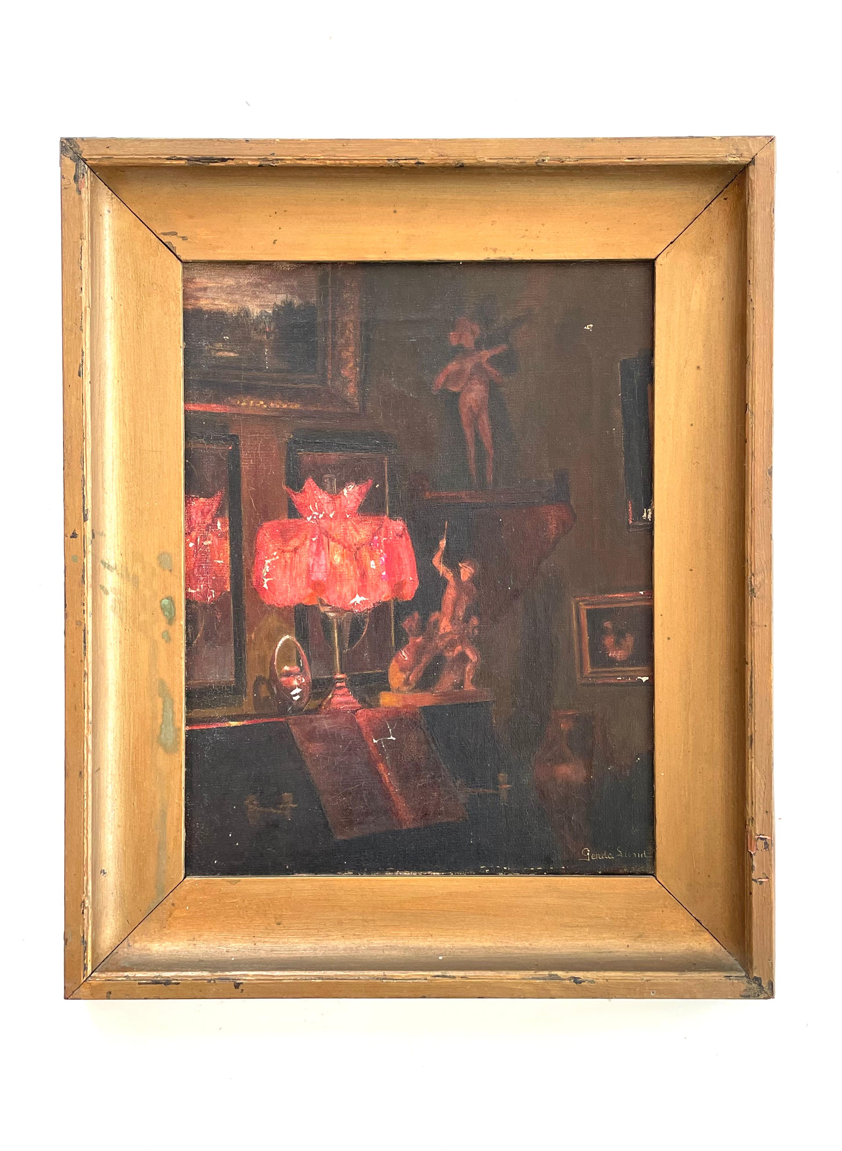 Originales antikes dänisches Ölgemälde von Gerda Lund, Interieur bei Nacht, antik im Angebot 8