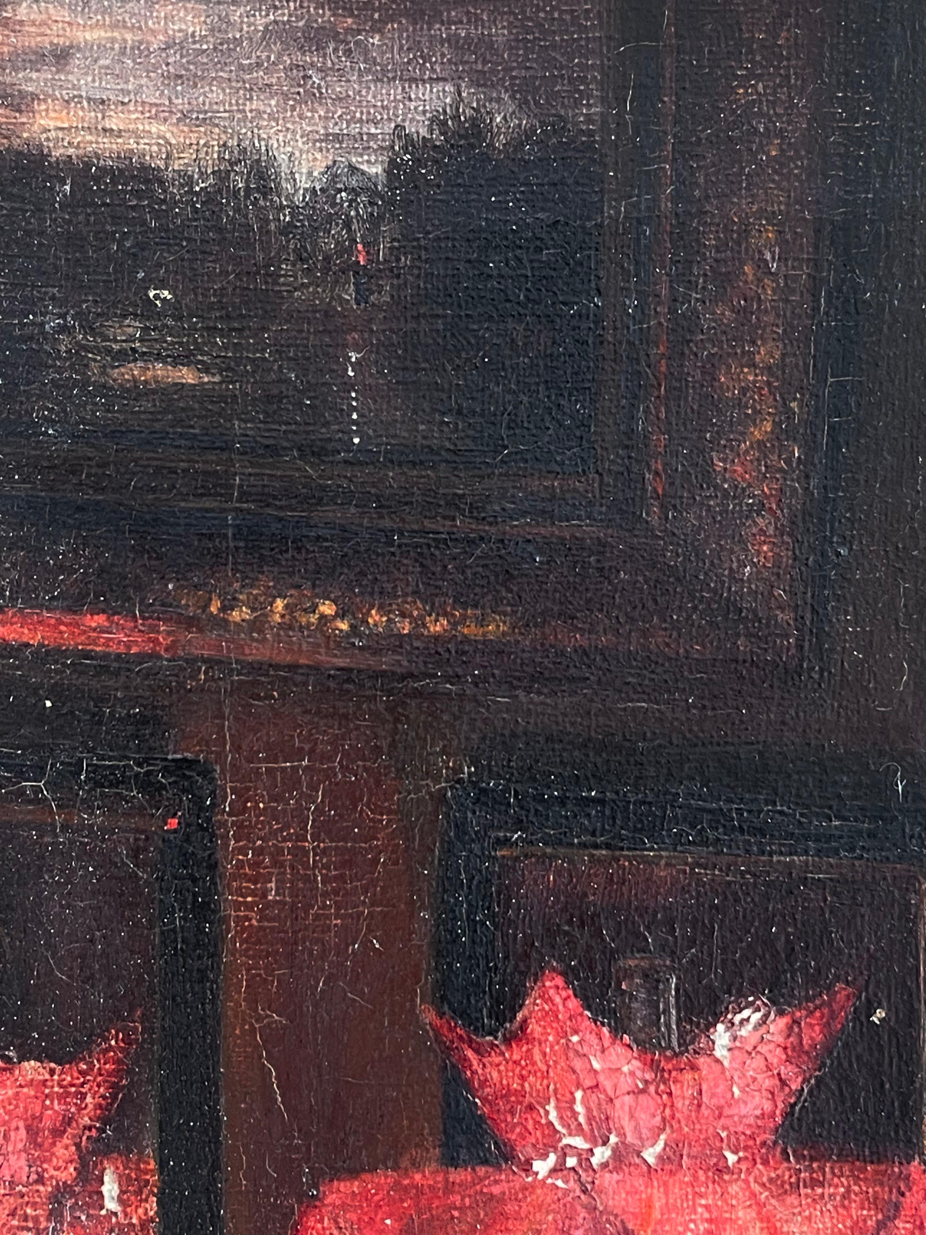 Originales antikes dänisches Ölgemälde von Gerda Lund, Interieur bei Nacht, antik (20. Jahrhundert) im Angebot