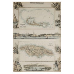 Original Antique Decorative Map of Bermuda & Jamaica, Fullarton, C.1870