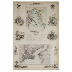 Original Antique Decorative Map of Greece 
Istanbul, Fullarton, C.1870