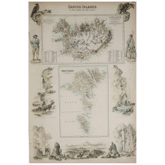 Original Antique Decorative Map of Iceland & Faroe, Fullarton, C.1870
