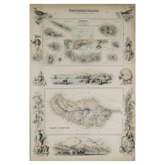 Original Antique Decorative Map of Madeira & The Azores, Fullarton, C.1870